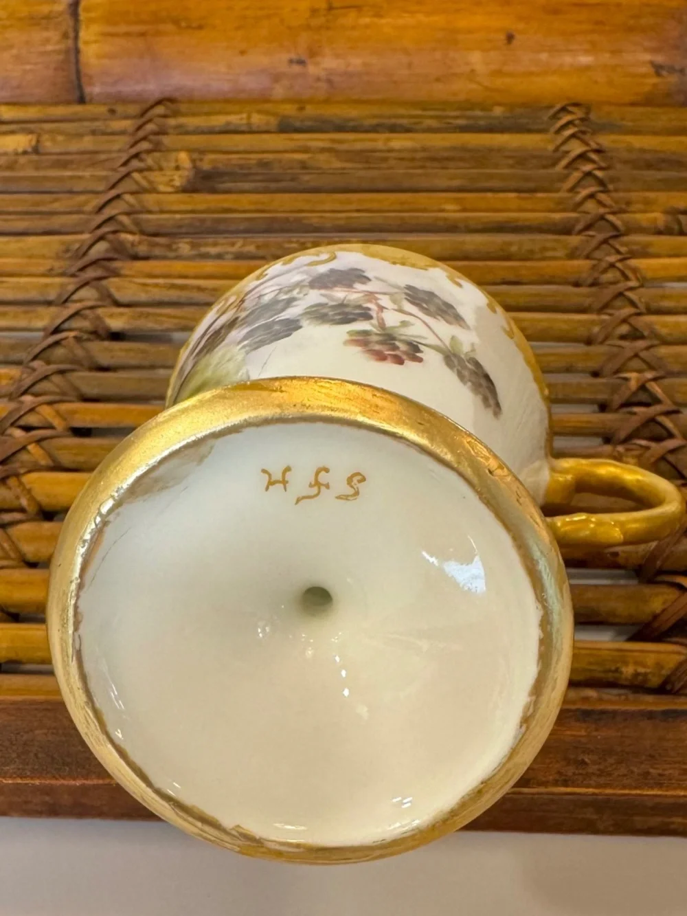 Vintage Hand Painted Porcelain 2-Pc Set Monogram Plate & Footed Berry Teacup